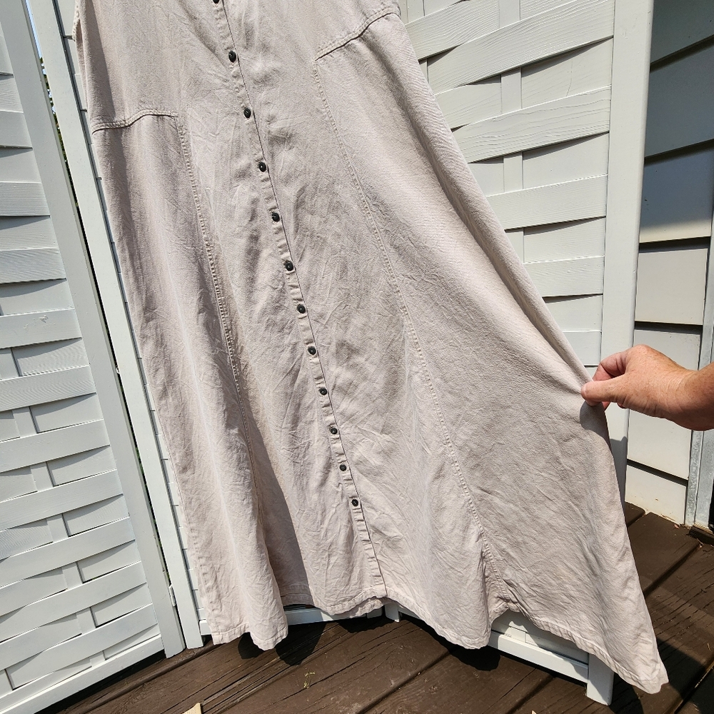 Vintage Eileen Fisher Cotton Tencel Button Front A-line Back Tie Maxi Dress - Picture 8 of 12